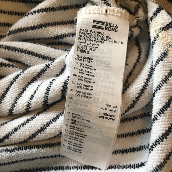 BILLABONG grey and white striped cotton hooded sweater large - Picture 6 of 8